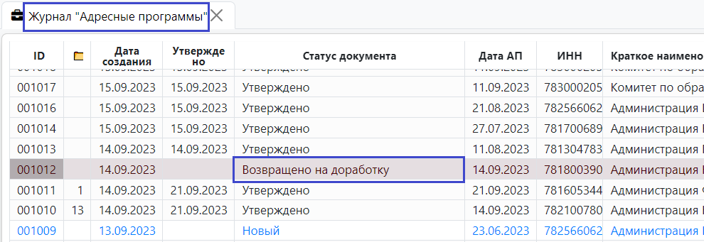 Рисунок 6 -- Возврат электронного документа на доработку